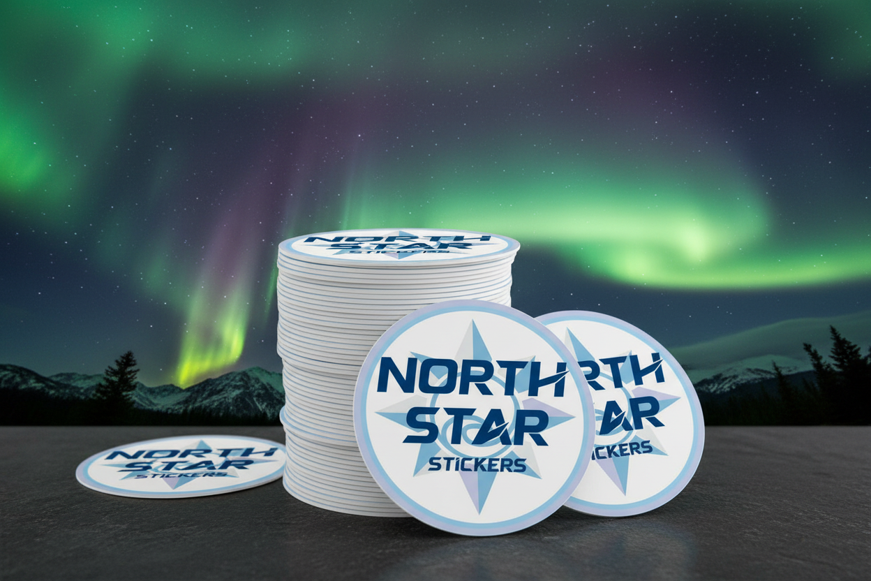 Stacked North Star Stickers with Northern Lights